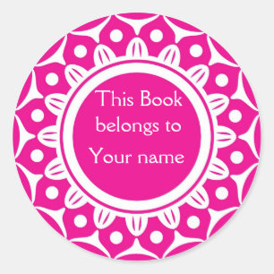 Adesivo Bookplates personalizados costume - rosa e branco