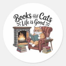 Adesivo Books And Cats Life Is Good Funny Sticker Cat Love