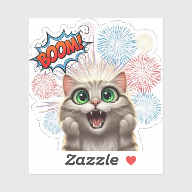 Adesivo Boom! Miau! - Gato de Fireworks (Folha)