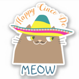 Adesivo Booo O Gato Feliz Cinco de Maio, Fofo Mexicano