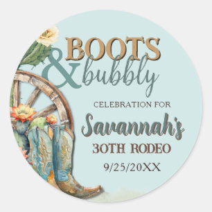 Adesivo Boots and Bubble Rustic Cowgirl Aqua Blue Birday