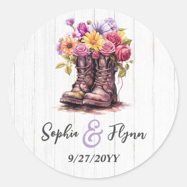 Adesivo Boots & Casamento de madeira com Fazenda Floral de (Frente)