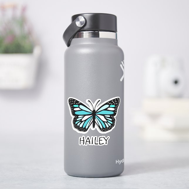 Adesivo Borboleta Azul bonito e Nome Personalizado (HidroFlask)