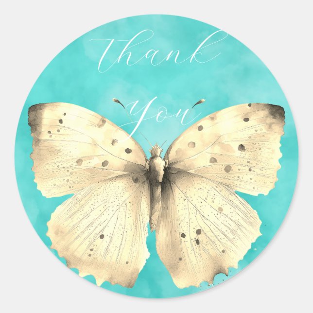Adesivo Borboleta azul-clara romântica te obrigado (Frente)