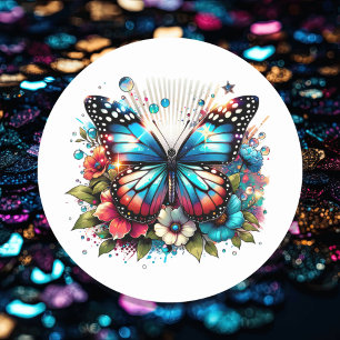 Adesivo Borboleta azul e flores