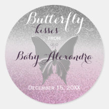 Borboleta Beija Chá de fraldas Roxo Glitter