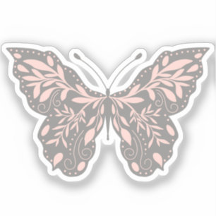 Adesivo Borboleta Botânica Rosa e Cinza