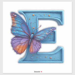 Adesivo Borboleta Colorida Pousada Na Letra E Azul Brilhan