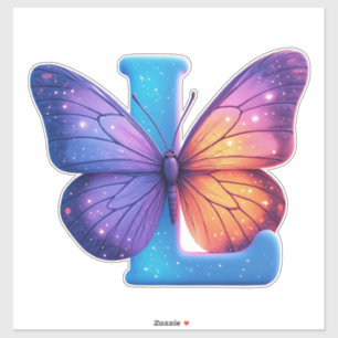 Adesivo Borboleta Colorida Pousada Na Letra L Azul Brilhan