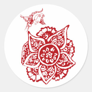 Adesivo Borboleta com flor (Henna) (vermelho)