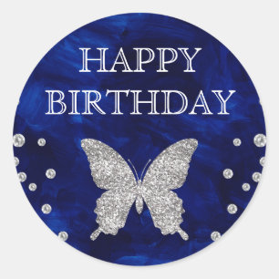 Adesivo Borboleta de Aniversário em Acrílico Azul e Glitte