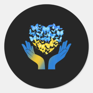 Adesivo Borboleta de Coração de Mão Ama Bandeira Ucraniana