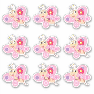 Adesivo Borboleta de desenho animado rosa fofa
