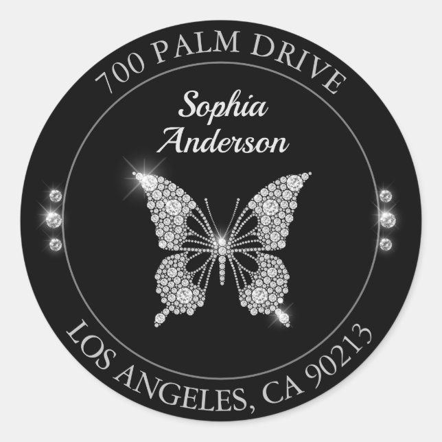 Adesivo Borboleta Diamante, Endereço de Retorno Círculo Pr (Frente)