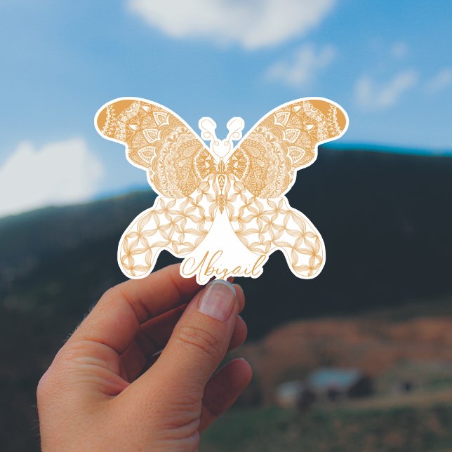 Adesivo Borboleta Dourada Boho (Personalized Gold Boho Butterfly Sticker)