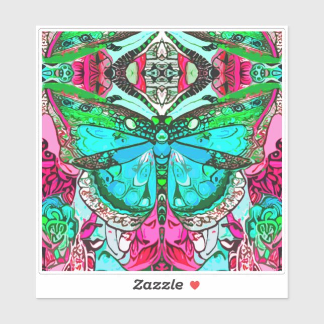 Adesivo Borboleta e Medallion Batik Padrões em Turquesa (Folha)