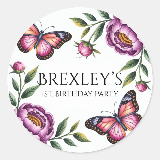 Adesivo Borboleta e Meninas Peony 1rua. Festa de aniversár (Frente)