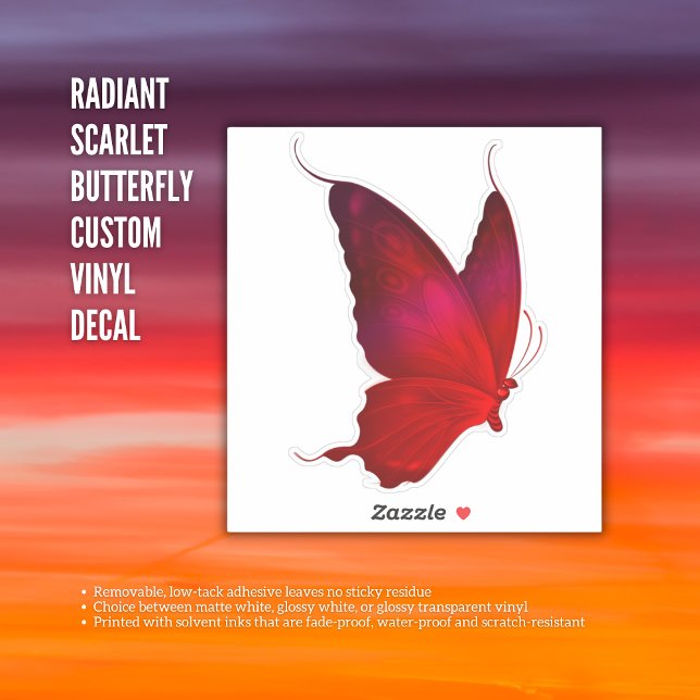 Adesivo Borboleta-Escarlate Radiante - Decal de Vinilo Per (Radiant Scarlet Butterfly- Custom Vinyl Decal)