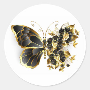 Adesivo Borboleta Flor Dourada com Orquídea Preta