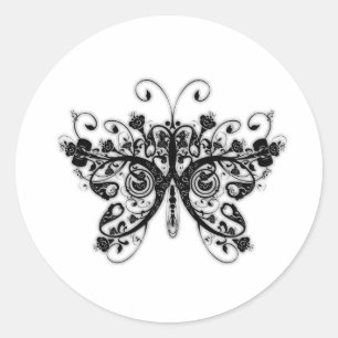 Adesivo Borboleta floral dos redemoinhos - preto & branco