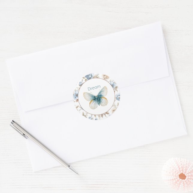 Adesivo Borboleta Flores Marrom Bege Creme Azul (Envelope)