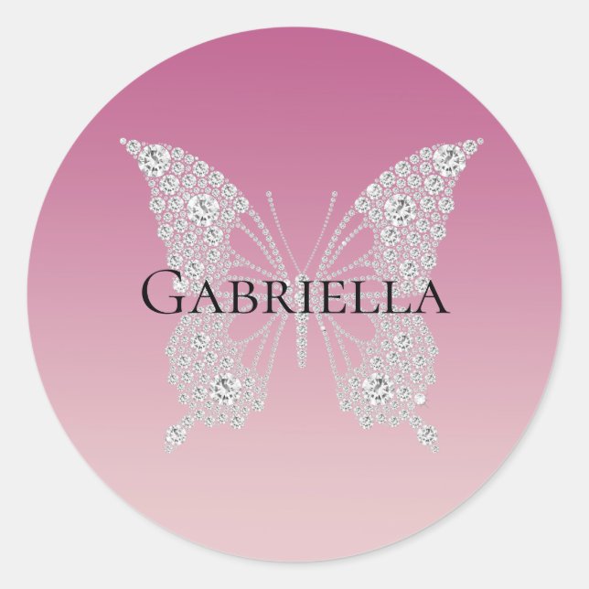 Adesivo Borboleta Glam Pink Faux Diamantes (Frente)