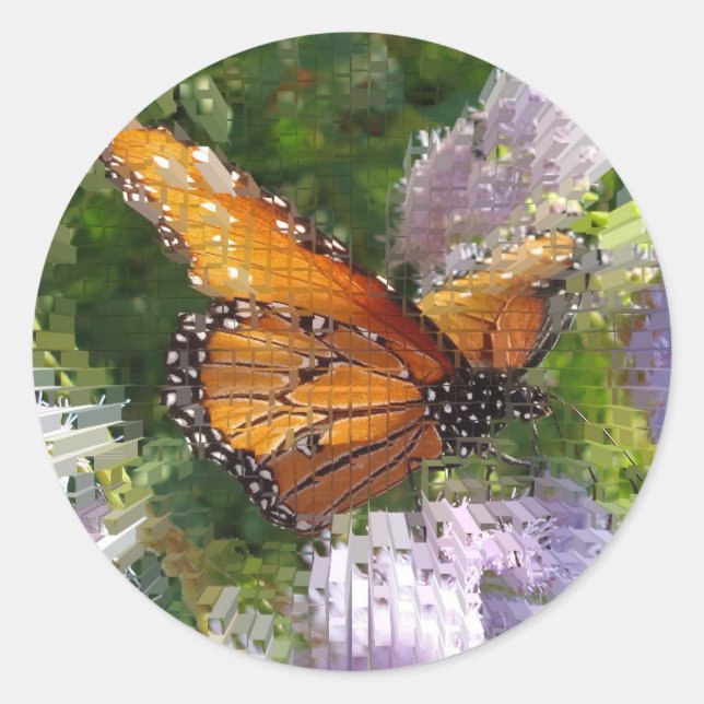 Adesivo Borboleta Monarca Mosaico em Flores Foto Artística (Frente)