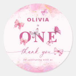 Adesivo Borboleta primeiro aniversario Rosa Dourada Poeira