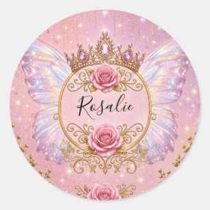 Adesivo Borboleta Princesa Fada Floral Rosa e Dourada