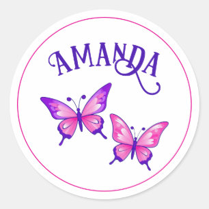 Adesivo Borboleta Púrpura e Rosa Duo com Nome