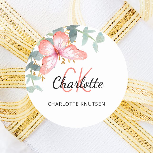 Adesivo Borboleta rosa dourado pêssego verde obrigada (Criador carregado)