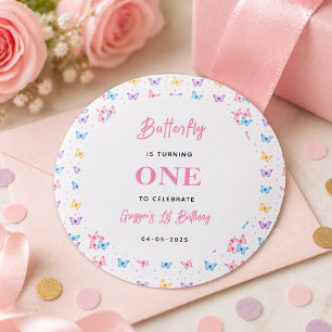 Adesivo Borboleta Rosa Roxa Fofa Aniversário de 1 Ano para
