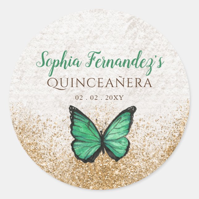 Adesivo Borboleta Rústica Vintage Esmeralda Verde Dourado (Frente)