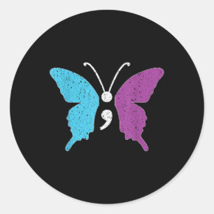 Adesivo Borboleta Semicolon Púrpura & Suicídio Teal An