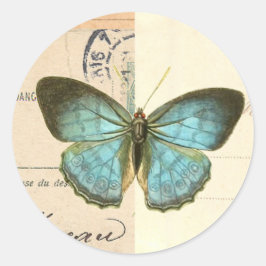 Adesivo Borboleta Vintage em vinheta azul-bela de moda