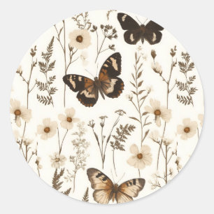 Adesivo Borboleta Whimsical e Padrão Flor