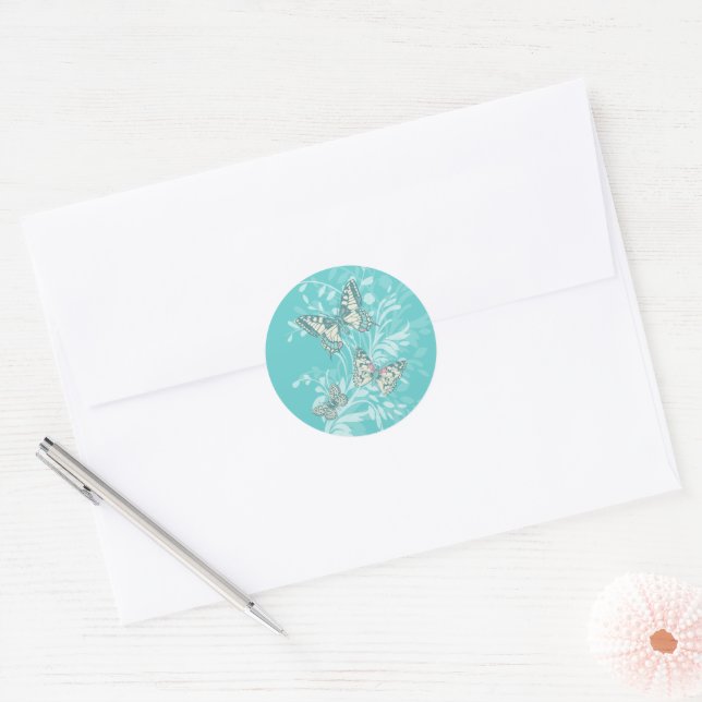 Adesivo Borboletas arte e damask aqua teal (Envelope)