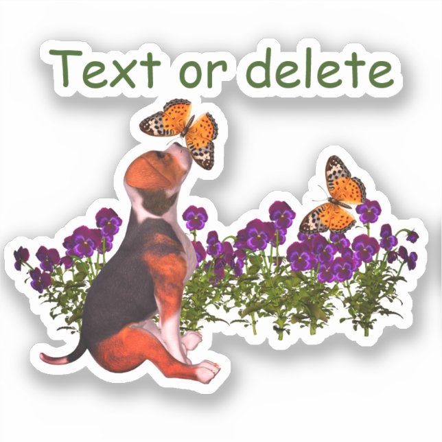Adesivo Borboletas de Beagle Pansies Cute Personalizado (Frente)