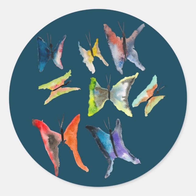 Adesivo Borboletas de cor aquosa clássicas redondas (Frente)