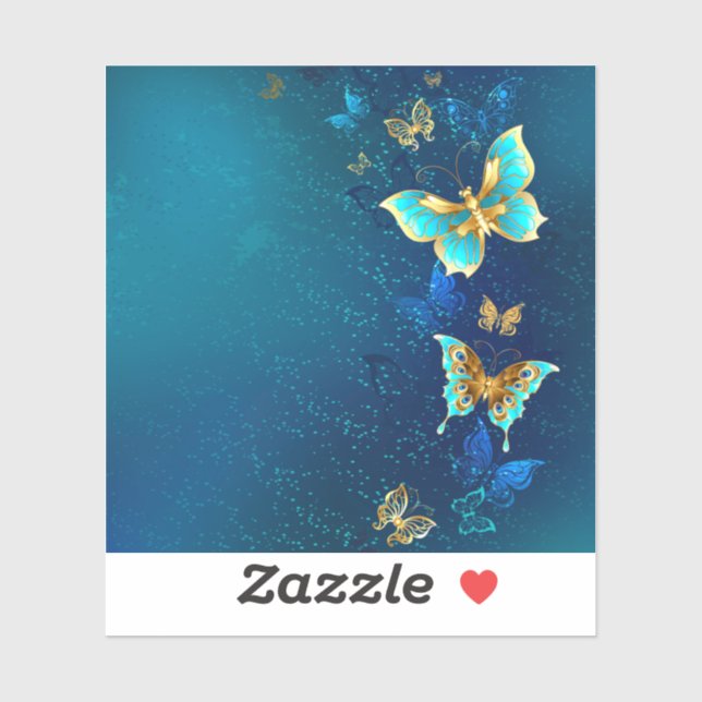 Adesivo Borboletas de ouro em um fundo azul (Folha)