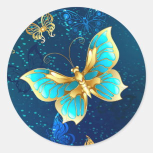Adesivo Borboletas Douradas em um Fundo Azul
