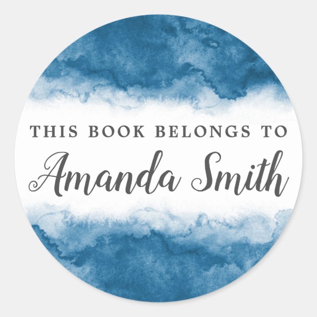 Adesivo Borda azul de aquarela este livro pertence a (Frente)