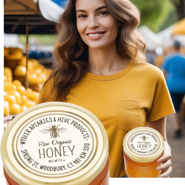 Adesivo Borda Dourada de Mel Orgânico Bruto com Abelha (Criador carregado)