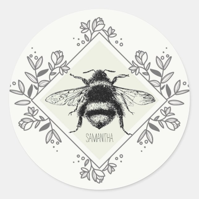 Adesivo Borda Floral de Nome Personalizado da Bee (Frente)