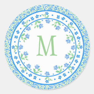 Adesivo Borda redonda floral azul-bonito