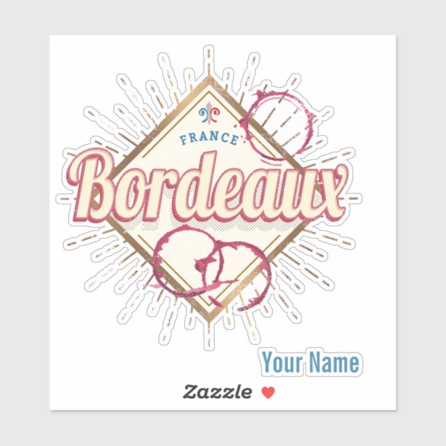 Adesivo Bordeaux Nouvelle-Aquitaine França Retro Wine (Folha)