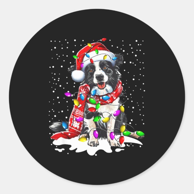 Adesivo Border Collie Dog Lighting Xmas Santa Hat Christma (Frente)