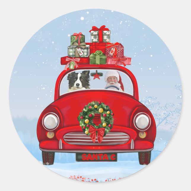Adesivo Border Collie no carro com Papai Noel  (Frente)
