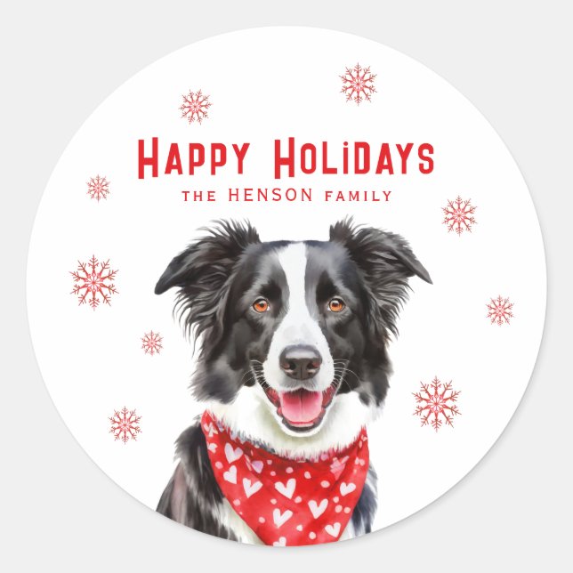 Adesivo Border Collie Red Heart Bandana Christmas Photo (Frente)