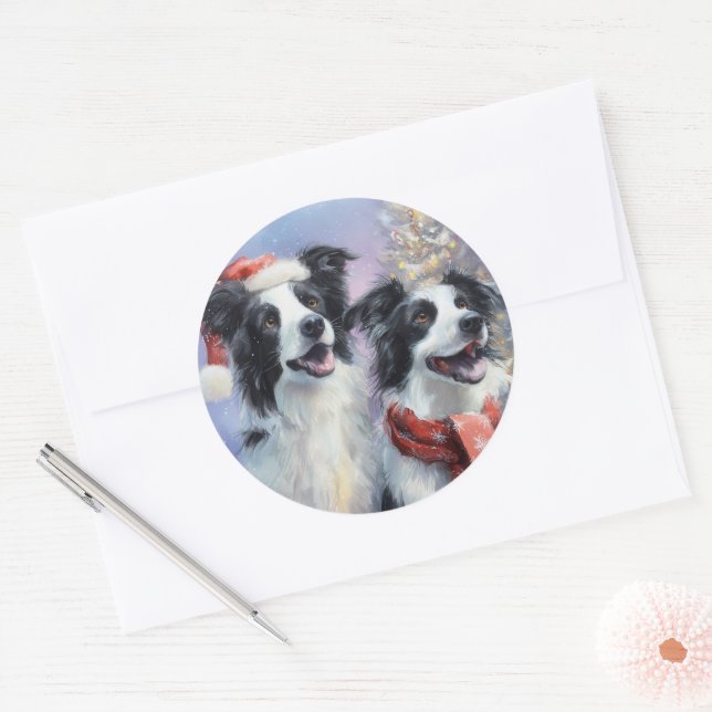 Adesivo Border Collie Round Christmas Sticker (Envelope)